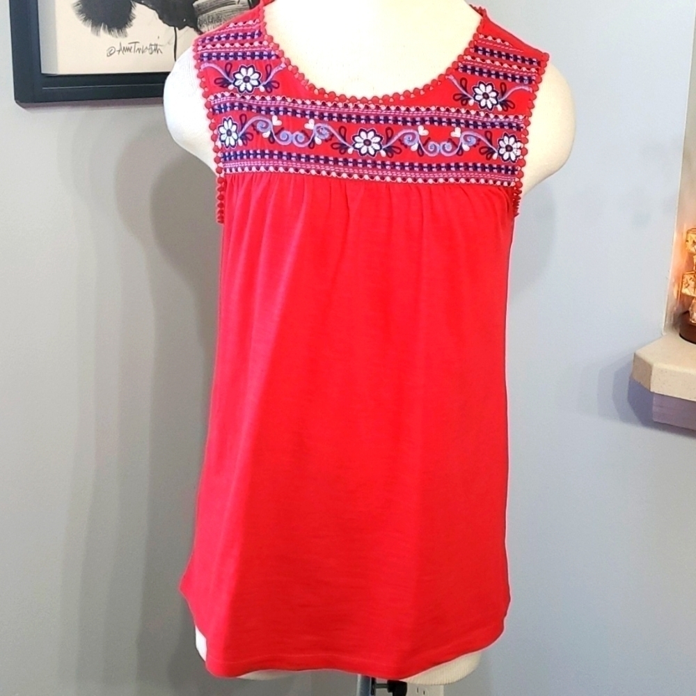 St. John's Bay red Women's top Lovely enbroidery at the top in blue/white Size S